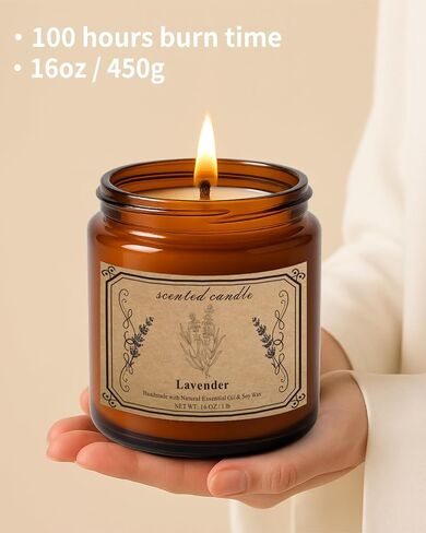 Scented Candles for Home, 16oz Large Amber Jar Scented Candle – Vanilla Soy Wax Candle with 100 Hour Burn Time, Long Lasting Aromatherapy Candle for Relaxing Home Fragrance & Gift Giving in Saudi Arabia