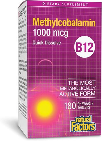 Natural Factors, Vitamin B12 Methylcobalamin 1000 mcg, Chewable Support for Energy and Immune Health, Vegetarian, Gluten Free, 90 tablets (90 servings) in Saudi Arabia