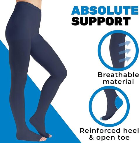 Opaque Compression Tights for Women 20-30mmHg - Graduated Support Compression Stockings with Open Toe for Lymphedema, Diabetic, Swelling, Arthritis - Navy, 2X-Large - A214NV5 in Saudi Arabia