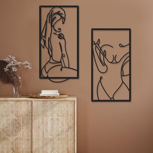 Cindeer 6 PCS حديثة جدار ديكور جدار تجريدي جدار جدار الفن واحد خط المعادن الخط الحديث خط الجسد جسم الديكور منحوتات للمنزل غرفة نوم الحمام in Saudi Arabia
