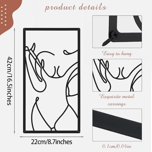 Cindeer 6 PCS حديثة جدار ديكور جدار تجريدي جدار جدار الفن واحد خط المعادن الخط الحديث خط الجسد جسم الديكور منحوتات للمنزل غرفة نوم الحمام in Saudi Arabia