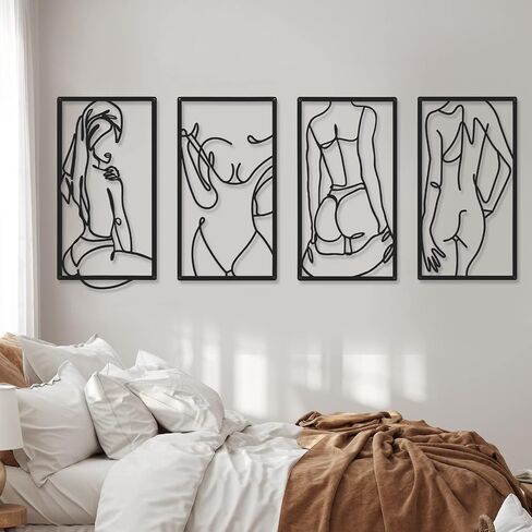 Cindeer 6 PCS حديثة جدار ديكور جدار تجريدي جدار جدار الفن واحد خط المعادن الخط الحديث خط الجسد جسم الديكور منحوتات للمنزل غرفة نوم الحمام in Saudi Arabia