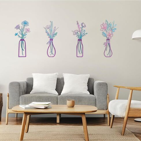WYZCTTD 4 Pieces Metal Flowers Wall Arts Rustic Farmhouse Home Wall Decor for Living Room Minimalist Bathroom & Dining Room Decorations Ideal Housewarming Gifts (Black) in Kuwait