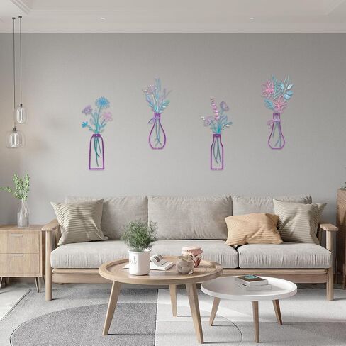 WYZCTTD 4 Pieces Metal Flowers Wall Arts Rustic Farmhouse Home Wall Decor for Living Room Minimalist Bathroom & Dining Room Decorations Ideal Housewarming Gifts (Black) in Kuwait
