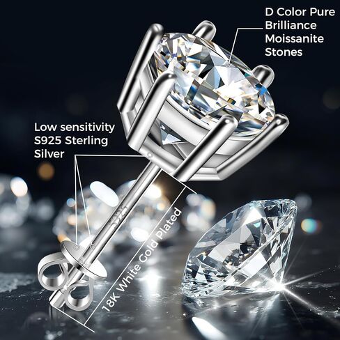 Moissanite Stud Earrings Women S925 Sterling Silver Earring Jewelry D Color VVS1 GRA Lab Created Diamond Earring for Men 18K White Gold Plating in Saudi Arabia
