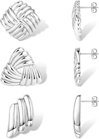 Chunky Gold and Silver Earrings Set - 14K Gold Plated Vintage Statement Stud Earrings for Women Men Trendy Large Two Tone Studs Mixed Metal Earring Big Triangle Square Wing Earring Jewelry in Kuwait