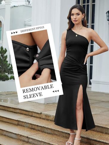 Women One Shoulder Dress Sleeveless Elegant Split Bodycon Mermaid Ruched Wedding Guest Cocktail Evening Long Dresses in Saudi Arabia