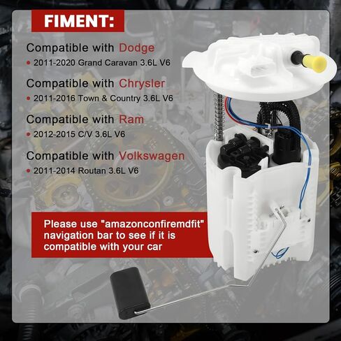 E7272M Electric Fuel Pump Module Assembly Compatible with Dodge Grand Caravan Chrysler Town & Country Ram C/V Volkswagen Routan 2011-2020 3.6L V6 Replace# P76743M FG0890 SP7080M 68060507AB in Kuwait
