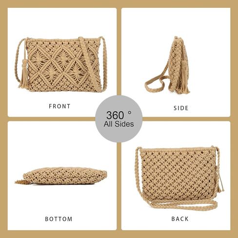Gladdon Bohemian Small Crossbody Bag for Women Stylish Woven Shoulder Purses with Tassel in Kuwait