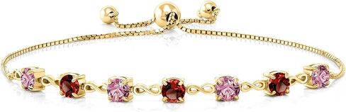 GEM Stone King 18K الذهب الأصفر المطلي باللون الوردي المطلي بالوردي المزرى الماس والعربة الحمراء سوار Linfinity Links للنساء (2.94 CTTW ، جولة 4.5 ملم ، قابلة للتعديل بالكامل حتى 9 بوصات) in Saudi Arabia