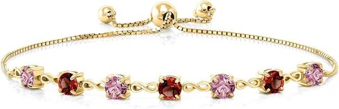 GEM Stone King 18K الذهب الأصفر المطلي باللون الوردي المطلي بالوردي المزرى الماس والعربة الحمراء سوار Linfinity Links للنساء (2.94 CTTW ، جولة 4.5 ملم ، قابلة للتعديل بالكامل حتى 9 بوصات) in Saudi Arabia