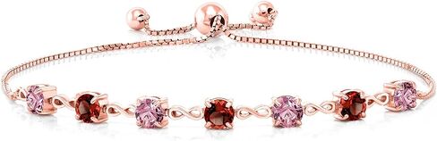 GEM Stone King 18K Rose Gold Pink Pink Lab Clarsing Diamond و Red Garnet Linfinity Links للنساء (2.94 CTTW ، جولة 4.5 مم ، قابلة للتعديل بالكامل حتى 9 بوصات) in Saudi Arabia