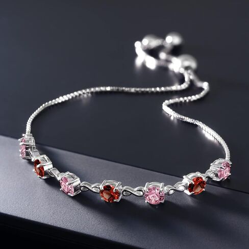 GEM Stone King 18K Rose Gold Pink Pink Lab Clarsing Diamond و Red Garnet Linfinity Links للنساء (2.94 CTTW ، جولة 4.5 مم ، قابلة للتعديل بالكامل حتى 9 بوصات) in Saudi Arabia