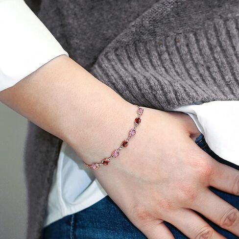 GEM Stone King 18K Rose Gold Pink Pink Lab Clarsing Diamond و Red Garnet Linfinity Links للنساء (2.94 CTTW ، جولة 4.5 مم ، قابلة للتعديل بالكامل حتى 9 بوصات) in Saudi Arabia