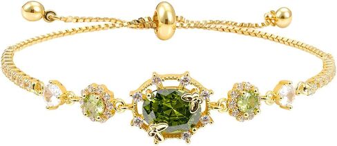 14K Gold Plated Bracelet for Women Dainty Green Gemstone Cubic Zirconia Bracelet Birthstone Jewelry Adjustable Chain Non Tarnish in Saudi Arabia