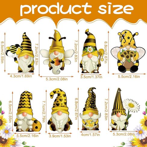Kathfly 40 Pieces Sunflower Gnome Wooden Ornament Honeybee Hanging Wooden Pendant Spring Summer Wood Sunflower Tree Decorations Yellow Flower Bee Gnome with Hat Handing Tag with Burlap Rope for Decor in Saudi Arabia