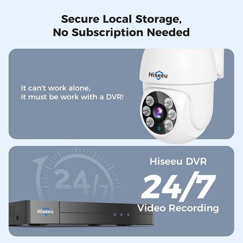 كاميرا أمان سلكية Hiseeu 5MP تناظرية/AHD/CVI/XVI 2560 TVL، كاميرا قبة لنظام كاميرا أمان تناظري 5MP/1080P، رؤية ليلية واضحة تصل إلى 60 قدمًا، جدار الوصول عن بعد وحامل السقف in Kuwait