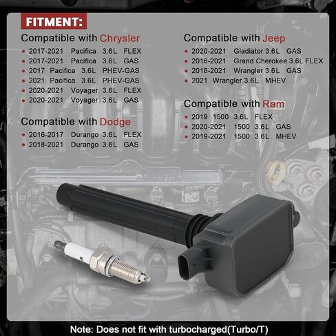 UF807 Ignition Coil Pack and Iridium Spark Plugs Set of 6 Compatible with Jeep Wrangler Grand Cherokee Ram 1500 Dodge Durango Pacifica 2016-2021 Replaces#68223569AB, 93175 in Saudi Arabia