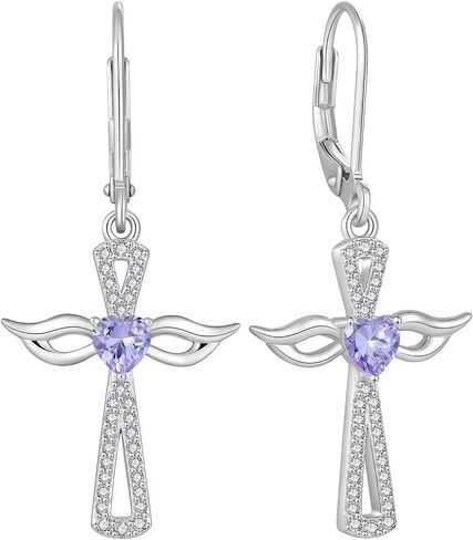 Jo Wisdom Guardian Angel Wings Cross أقراط 925 Sterling Silver Zirconia Heart Strest arics مجوهرات للنساء in Kuwait