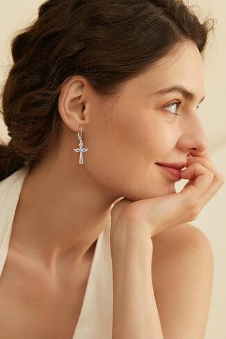 Jo Wisdom Guardian Angel Wings Cross أقراط 925 Sterling Silver Zirconia Heart Strest arics مجوهرات للنساء in Kuwait