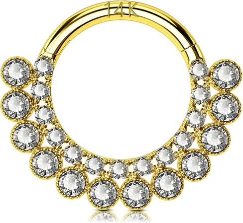 خواتم الحاجز OUFER 16G ، أحواض الحاجز الذهب الصلبة 14K ، مجوهرات ثقب الحاجز الذهبية الصلبة ، أقراط دايث تشيك تشيكال رينج واضحة. in Saudi Arabia