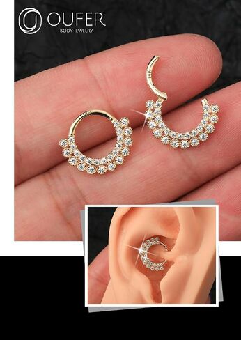 خواتم الحاجز OUFER 16G ، أحواض الحاجز الذهب الصلبة 14K ، مجوهرات ثقب الحاجز الذهبية الصلبة ، أقراط دايث تشيك تشيكال رينج واضحة. in Saudi Arabia