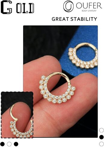 خواتم الحاجز OUFER 16G ، أحواض الحاجز الذهب الصلبة 14K ، مجوهرات ثقب الحاجز الذهبية الصلبة ، أقراط دايث تشيك تشيكال رينج واضحة. in Saudi Arabia