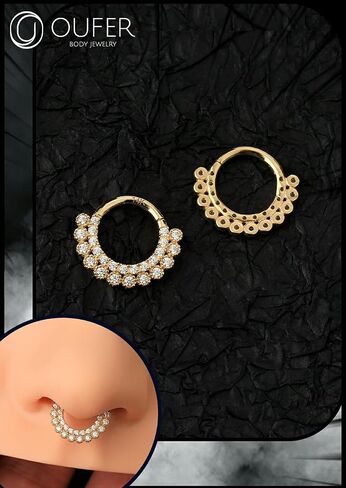 خواتم الحاجز OUFER 16G ، أحواض الحاجز الذهب الصلبة 14K ، مجوهرات ثقب الحاجز الذهبية الصلبة ، أقراط دايث تشيك تشيكال رينج واضحة. in Saudi Arabia