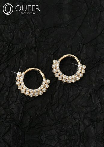خواتم الحاجز OUFER 16G ، أحواض الحاجز الذهب الصلبة 14K ، مجوهرات ثقب الحاجز الذهبية الصلبة ، أقراط دايث تشيك تشيكال رينج واضحة. in Saudi Arabia