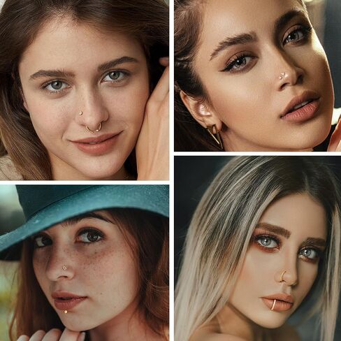Threadless Nose Rings Studs For Women Men Hypoallergenic Surgical Steel CZ Nose Rings Hoops 14K Gold Plated Push in Flat Back Cartilage Earrings Conch Helix Tragus Nose Piercing Jewelry in Saudi Arabia