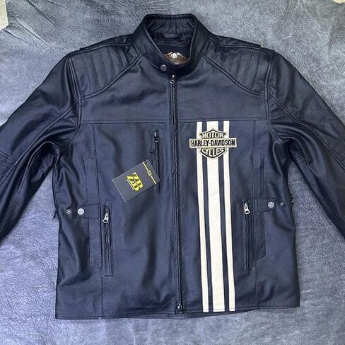 Mens Top Grain Cowhide Black Vintage Motorcycle H-D Triple Vent II Leather Biker Jacket in Saudi Arabia