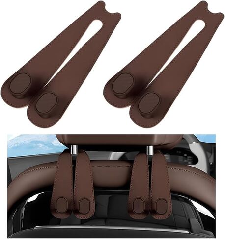 2PCS Car Seat Hooks for Headrest, Leather Vehicle Seat Back Organization Hanger for Purses Bags, Automotive Interior Head Rest Storage Organizer Accessories, Universal Fit (Black, 2PCS) in Kuwait