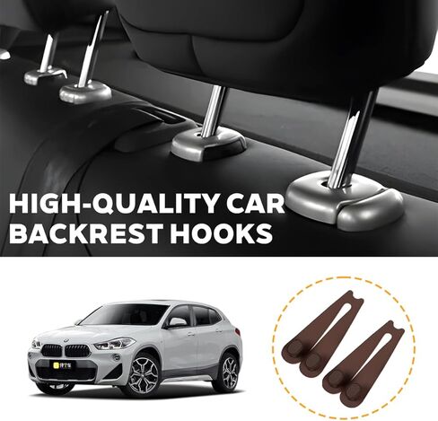 2PCS Car Seat Hooks for Headrest, Leather Vehicle Seat Back Organization Hanger for Purses Bags, Automotive Interior Head Rest Storage Organizer Accessories, Universal Fit (Black, 2PCS) in Kuwait