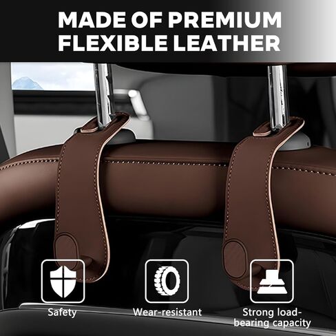 2PCS Car Seat Hooks for Headrest, Leather Vehicle Seat Back Organization Hanger for Purses Bags, Automotive Interior Head Rest Storage Organizer Accessories, Universal Fit (Black, 2PCS) in Kuwait
