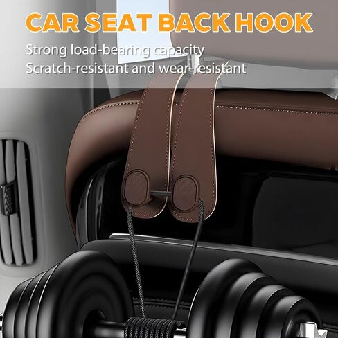 2PCS Car Seat Hooks for Headrest, Leather Vehicle Seat Back Organization Hanger for Purses Bags, Automotive Interior Head Rest Storage Organizer Accessories, Universal Fit (Black, 2PCS) in Kuwait
