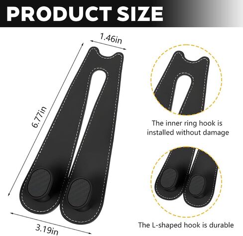 2PCS Car Seat Hooks for Headrest, Leather Vehicle Seat Back Organization Hanger for Purses Bags, Automotive Interior Head Rest Storage Organizer Accessories, Universal Fit (Black, 2PCS) in Saudi Arabia