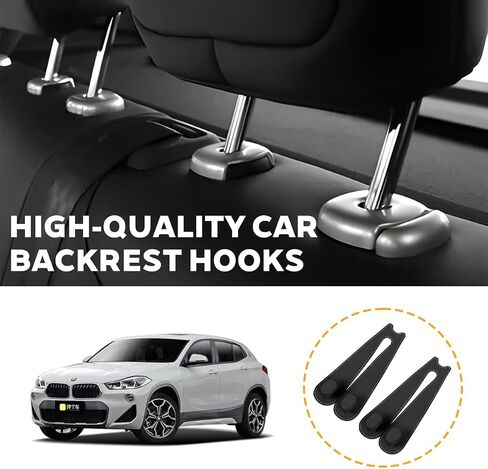 2PCS Car Seat Hooks for Headrest, Leather Vehicle Seat Back Organization Hanger for Purses Bags, Automotive Interior Head Rest Storage Organizer Accessories, Universal Fit (Black, 2PCS) in Saudi Arabia