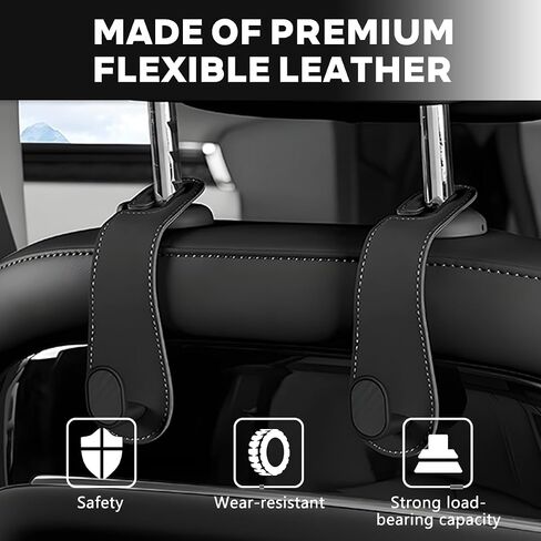 2PCS Car Seat Hooks for Headrest, Leather Vehicle Seat Back Organization Hanger for Purses Bags, Automotive Interior Head Rest Storage Organizer Accessories, Universal Fit (Black, 2PCS) in Saudi Arabia