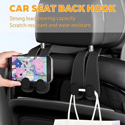 2PCS Car Seat Hooks for Headrest, Leather Vehicle Seat Back Organization Hanger for Purses Bags, Automotive Interior Head Rest Storage Organizer Accessories, Universal Fit (Black, 2PCS) in Saudi Arabia