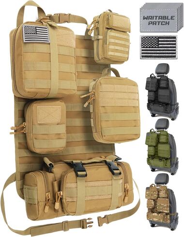 DBTAC Tactical Molle Car Sent Organizer | لوحة خلفية للسيارة مع أكياس قابلة للفصل 5x ، وعلم الولايات المتحدة وتصحيح عاكس قابل للكتابة للسيارات والشاحنات ، فورد ، جيب in Kuwait