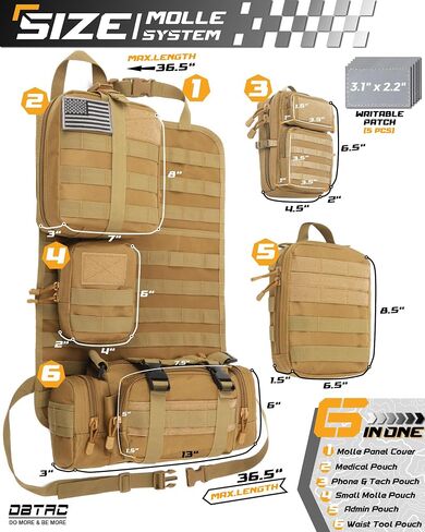 DBTAC Tactical Molle Car Sent Organizer | لوحة خلفية للسيارة مع أكياس قابلة للفصل 5x ، وعلم الولايات المتحدة وتصحيح عاكس قابل للكتابة للسيارات والشاحنات ، فورد ، جيب in Kuwait