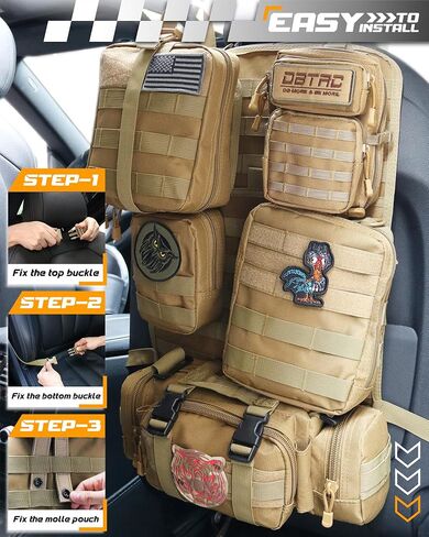 DBTAC Tactical Molle Car Sent Organizer | لوحة خلفية للسيارة مع أكياس قابلة للفصل 5x ، وعلم الولايات المتحدة وتصحيح عاكس قابل للكتابة للسيارات والشاحنات ، فورد ، جيب in Kuwait