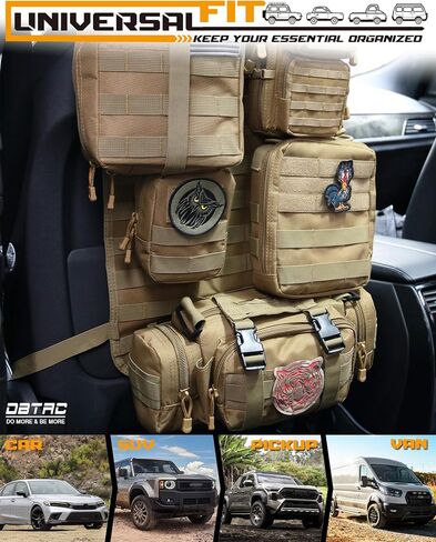 DBTAC Tactical Molle Car Sent Organizer | لوحة خلفية للسيارة مع أكياس قابلة للفصل 5x ، وعلم الولايات المتحدة وتصحيح عاكس قابل للكتابة للسيارات والشاحنات ، فورد ، جيب in Kuwait