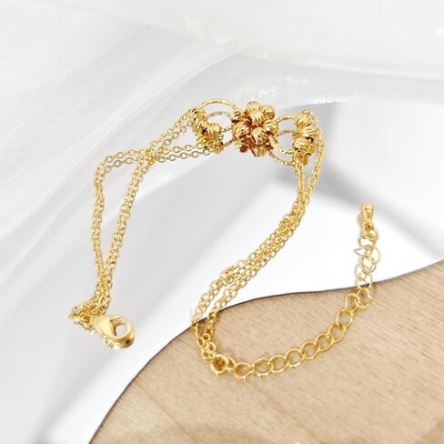 Gold Bracelets for Women, Gold Plated Dainty flower Chain Bracelets Adjustable Link Bracelet Jewelry Gifts for Womens in Saudi Arabia