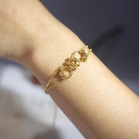 Gold Bracelets for Women, Gold Plated Dainty flower Chain Bracelets Adjustable Link Bracelet Jewelry Gifts for Womens in Saudi Arabia