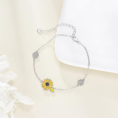 AOBOCO Sunflower/Rose Bracelet Sterling Silver Bracelets for Women Flower Charm Flower Jewlery Gifts for Women in Saudi Arabia
