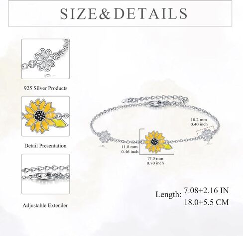 AOBOCO Sunflower/Rose Bracelet Sterling Silver Bracelets for Women Flower Charm Flower Jewlery Gifts for Women in Saudi Arabia