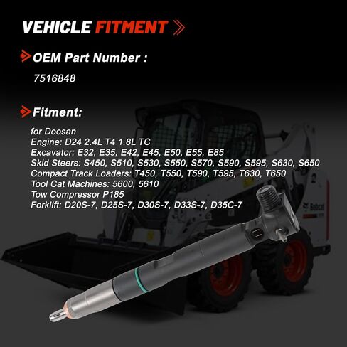 4pcs 7516848 حاقن الوقود الأصلي لـ Doosan D24 2.4L T4 1.8L TC Engine Bobcat E32 E35 E45 E55 E55 E85 S450 S510 S530 S550 S570 S590 S595 S630 S650 T450 T550 in Saudi Arabia