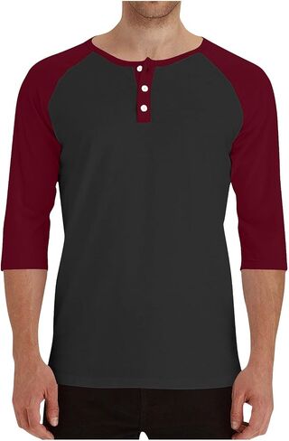 3/4 Sleeve Baseball Shirt Men Casual Stylish Raglan Sleeve Jersey Henley Tops Mens Slim Color Block Athletic T Shirts in Saudi Arabia