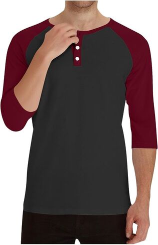 3/4 Sleeve Baseball Shirt Men Casual Stylish Raglan Sleeve Jersey Henley Tops Mens Slim Color Block Athletic T Shirts in Saudi Arabia